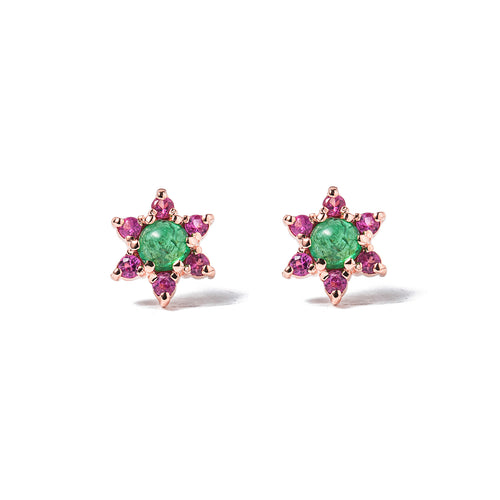 14k gold emerald flower earrings - LODAGOLD