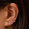 14k gold pink Sapphire&grey dia heart single earring - LODAGOLD
