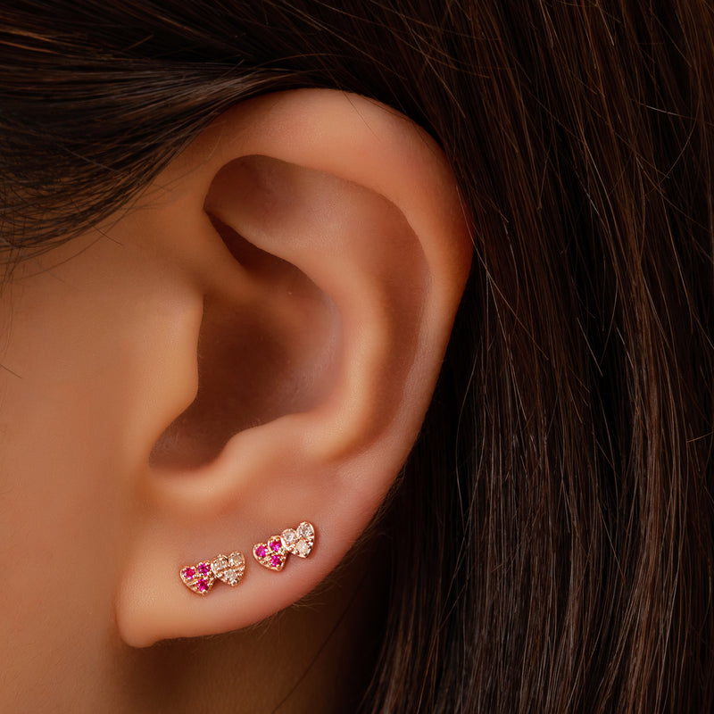 14k gold double heart Sapphire&dia earrings - LODAGOLD