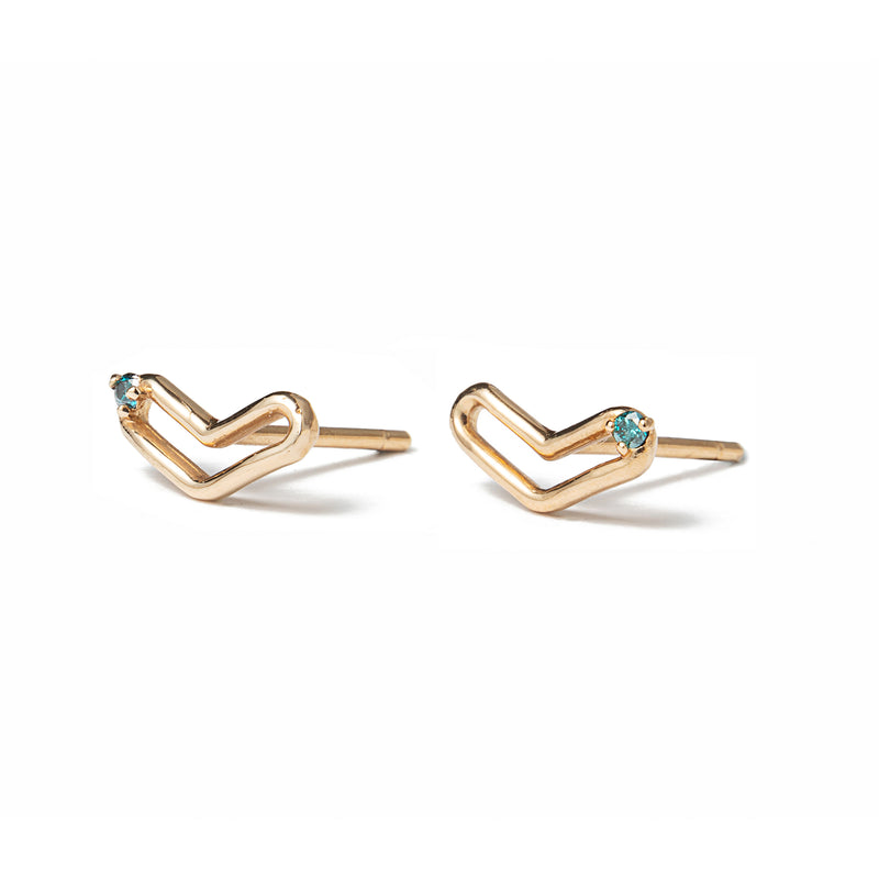 14k gold blue diamond heart earrings - LODAGOLD