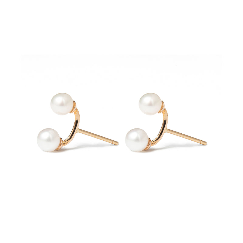 14k gold w/2 pearls stud earrings - LODAGOLD