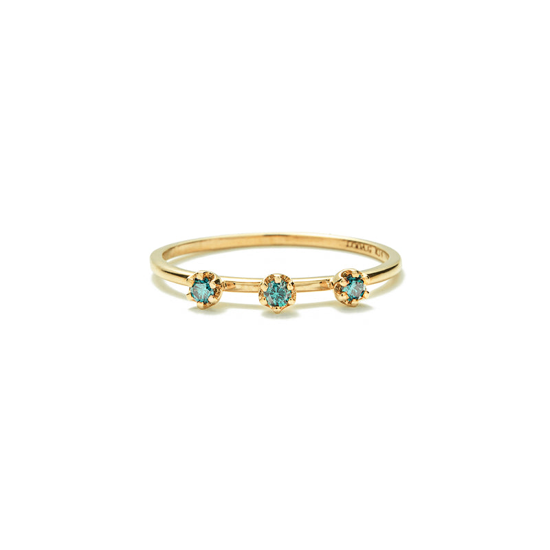14k gold blue diamond Three Stone ring - LODAGOLD