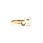 14k gold blue diamond&akoya pearl ring - LODAGOLD