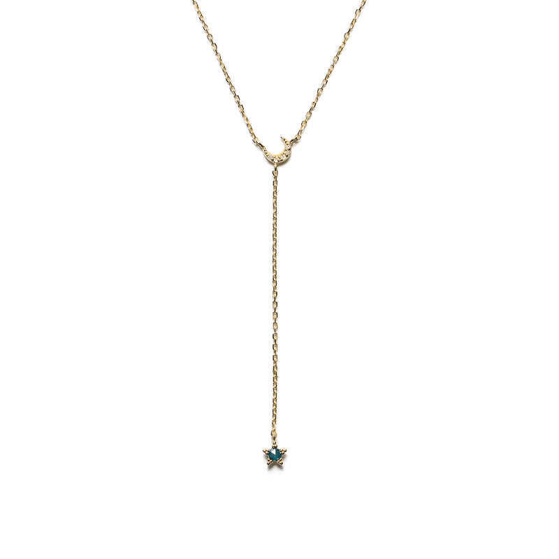 14k gold Blue&Grey Dia Lariat Moon&Star Necklace - LODAGOLD