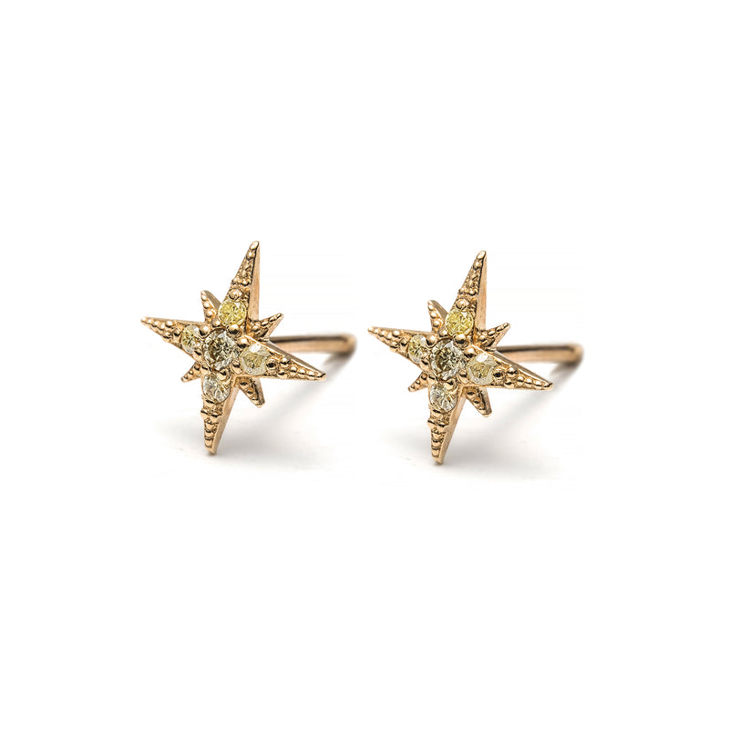 14k gold lemon diamond starburst stud earrings - LODAGOLD