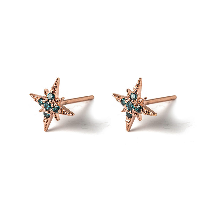 14k gold blue diamond Starburst Stud Earrings - LODAGOLD