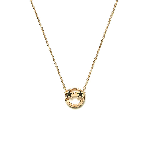 14k gold Emoji star black eyes Necklace - LODAGOLD