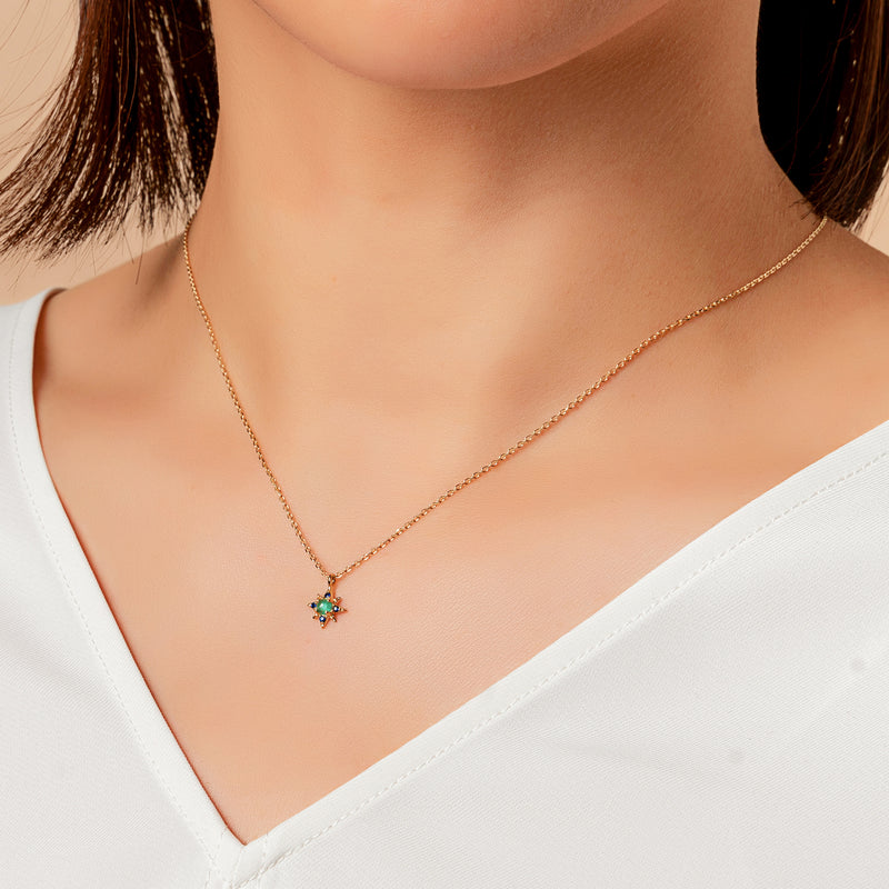 14k gold emerald starburst necklace - LODAGOLD