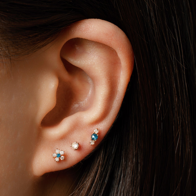 14k gold grey&blue diamond flower stud earrings - LODAGOLD