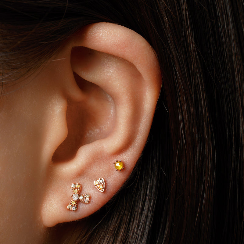 14k gold yellow diamond single stud Earring - LODAGOLD