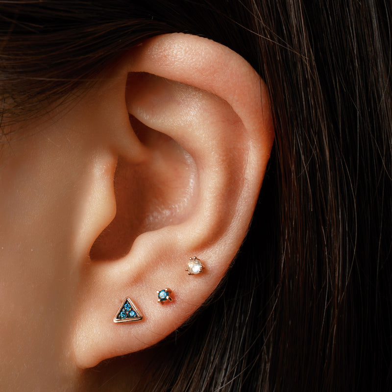 14k gold blue diamond Double triangle stud earrings - LODAGOLD