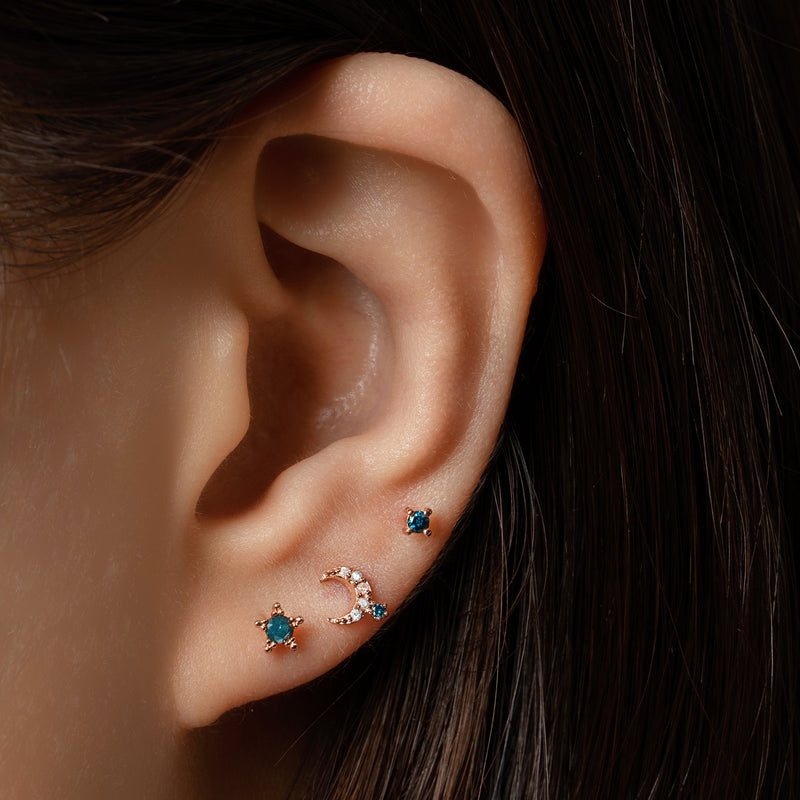14k gold moon blue&grey diamond stud earrings - LODAGOLD