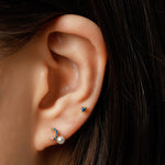 14k gold blue dia&pearl moon stud earrings - LODAGOLD