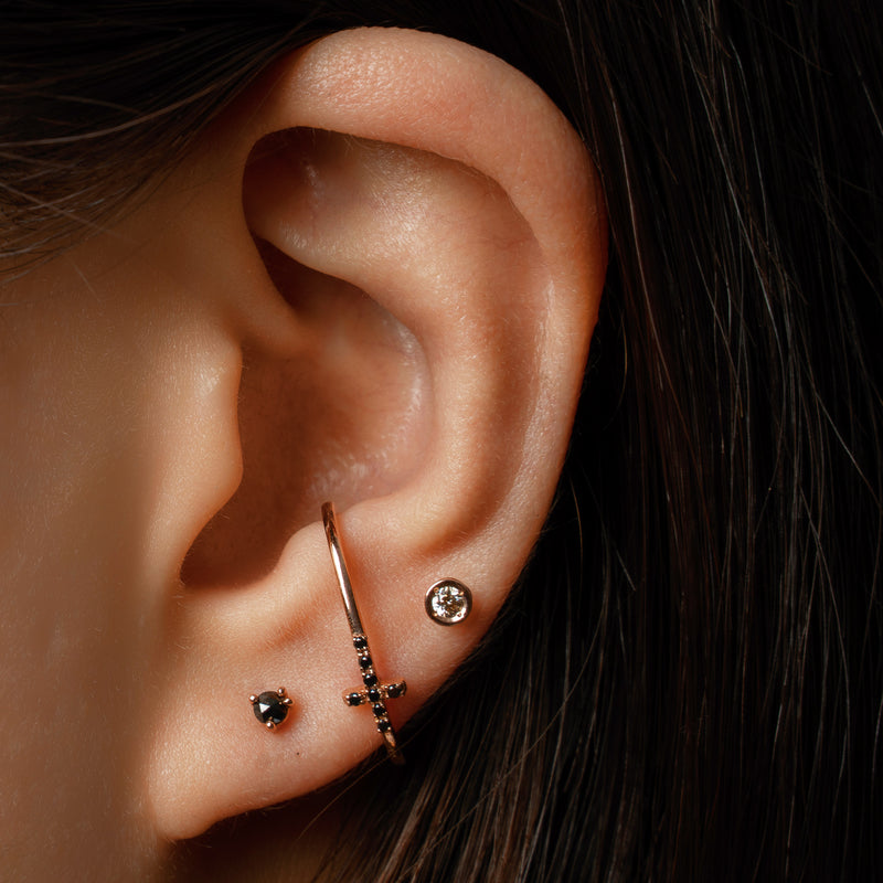 14k gold black diamond single earring - LODAGOLD