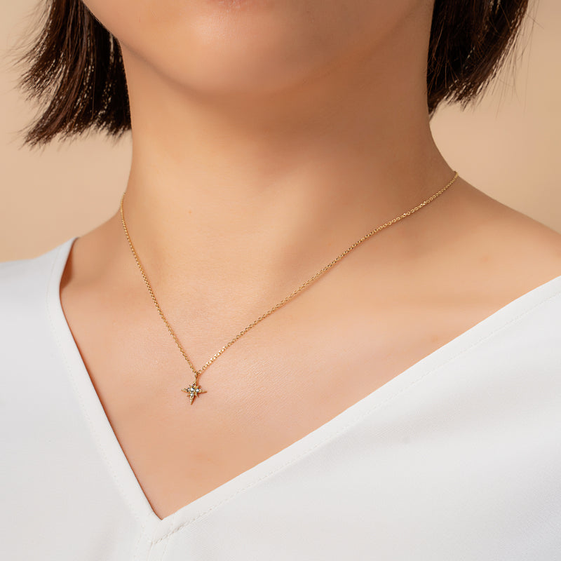 14k gold green sapphire Starburst Necklace - LODAGOLD
