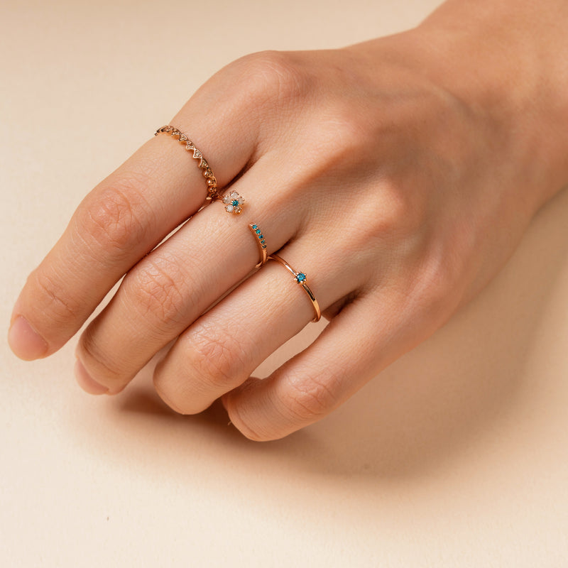14k gold grey&blue diamond flower ring - LODAGOLD