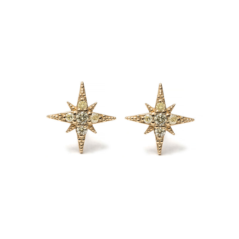 14k gold lemon diamond starburst stud earrings - LODAGOLD