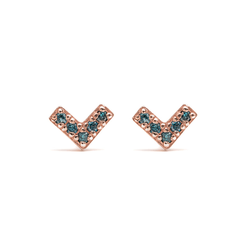 14k gold Blue diamond stud heart Earrings - LODAGOLD