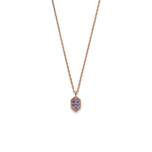 14k gold blue sapphire hexagon necklace - LODAGOLD