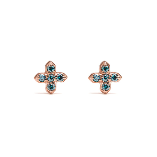 14k gold blue diamond T stud earrings - LODAGOLD