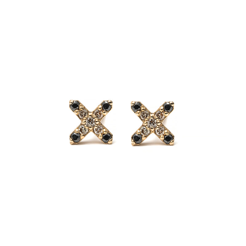 14k gold cognac&black diamond X earrings - LODAGOLD