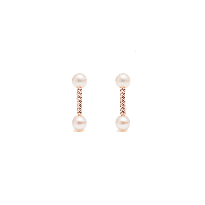 14k gold bar w/pave and pearls stud earrings - LODAGOLD
