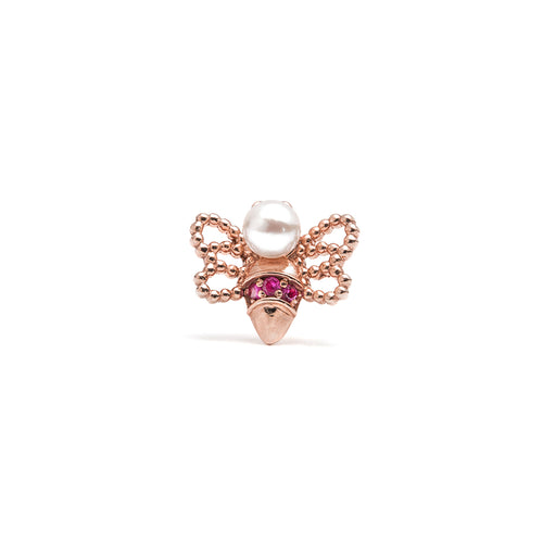 14k gold pearl&ruby bee single earring - LODAGOLD