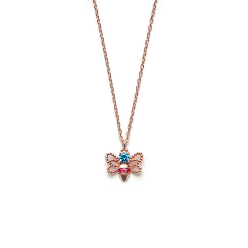 14k gold blue topaz&ruby bee Necklace - LODAGOLD