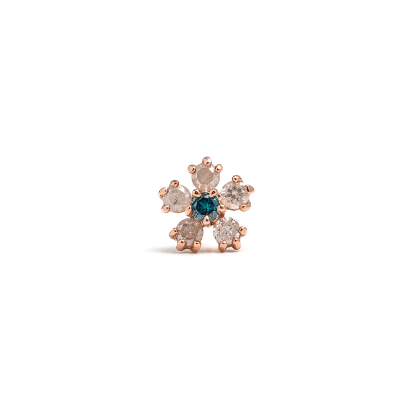 14k gold blue&grey diamond flower piercing - LODAGOLD