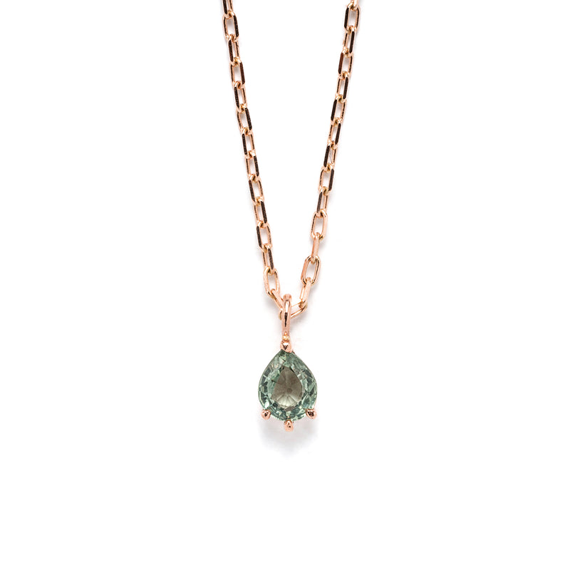 14k gold pear cut green sapphire Necklace