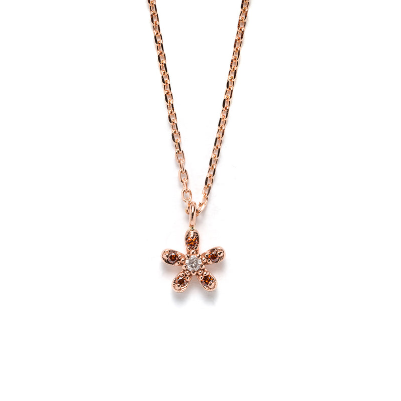 14k gold grey&orange diamond flower Necklace - LODAGOLD