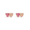 14k gold double heart Sapphire&dia earrings - LODAGOLD